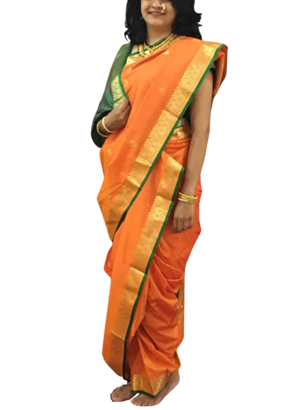 Stitched Nauvari saree in Peshwai style - Orange